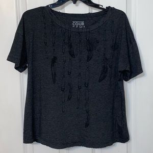 Feather print black top